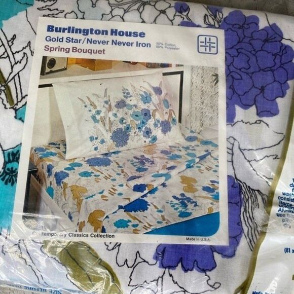 New Vintage Floral 60s 1960s 70s 1970s flat sheet Burlington Spring bouquet - Picture 2 of 10
